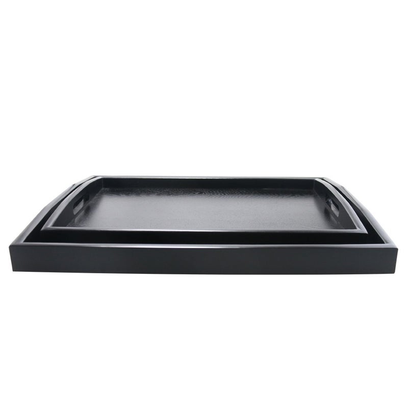 DILLMAN Serving Tray Large Black Wood Rectangle Food Tray Butler Tray Breakfast Tray with Handles (Large+Small) - Image 3